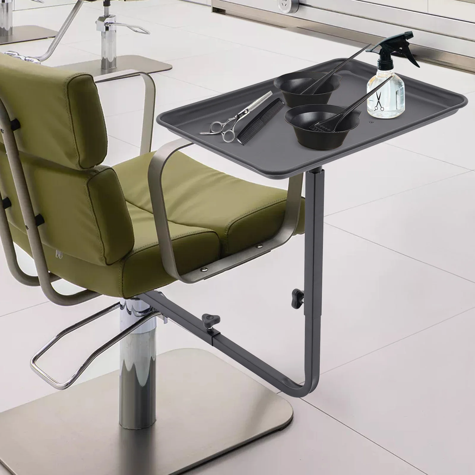 360° Rotating Chair-Mounted Salon Tray | 45x33cm Aluminum Stylist Tray for Barber Chairs, 30kg Load & Adjustable Bracket (Black)
360° Rotating Chair-Mounted Salon Tray | 45x33cm Aluminum Stylist Tray for Barber Chairs, 30kg Load & Adjustable Bracket (Black)
