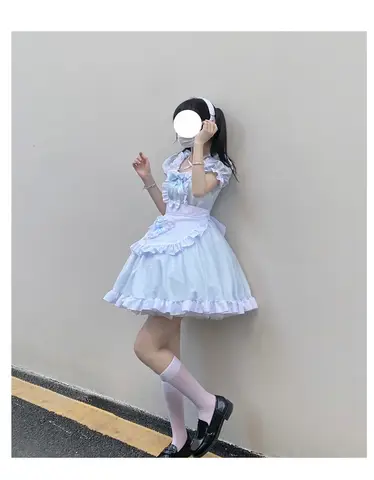 2026年卸売ソフトガール日本のアニメスカイブルーメイド服ステージパフォーマンスコスプレパーティーコスチュームドレス大人女性向け
