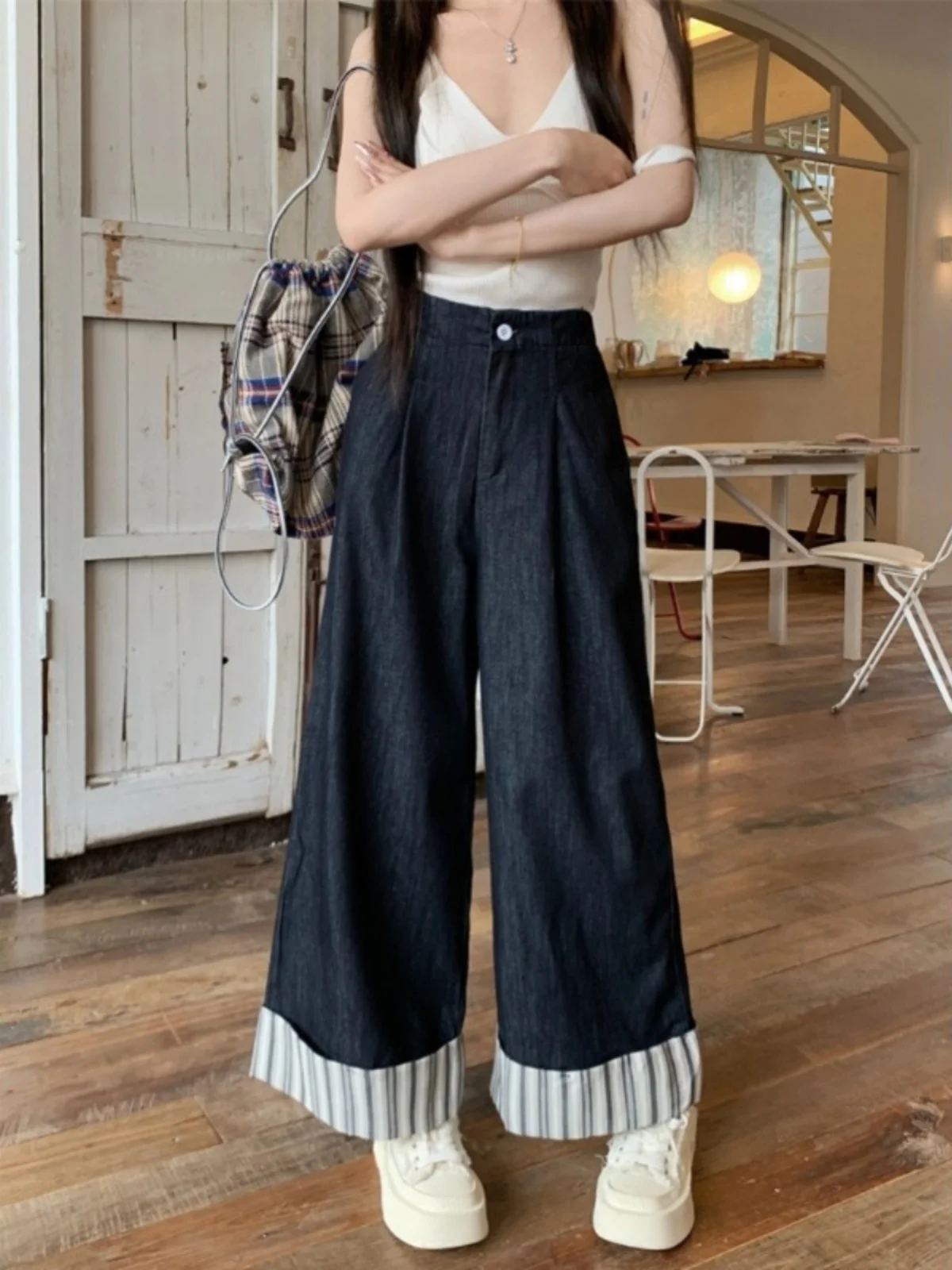 High Waist Wide Leg Stripe Patchwork Denim Jeans Women's Spring 2026 New Elastic Vintage Nine Point Pants Design Sense Cuffed
High Waist Wide Leg Stripe Patchwork Denim Jeans Women's Spring 2026 New Elastic Vintage Nine Point Pants Design Sense Cuffed