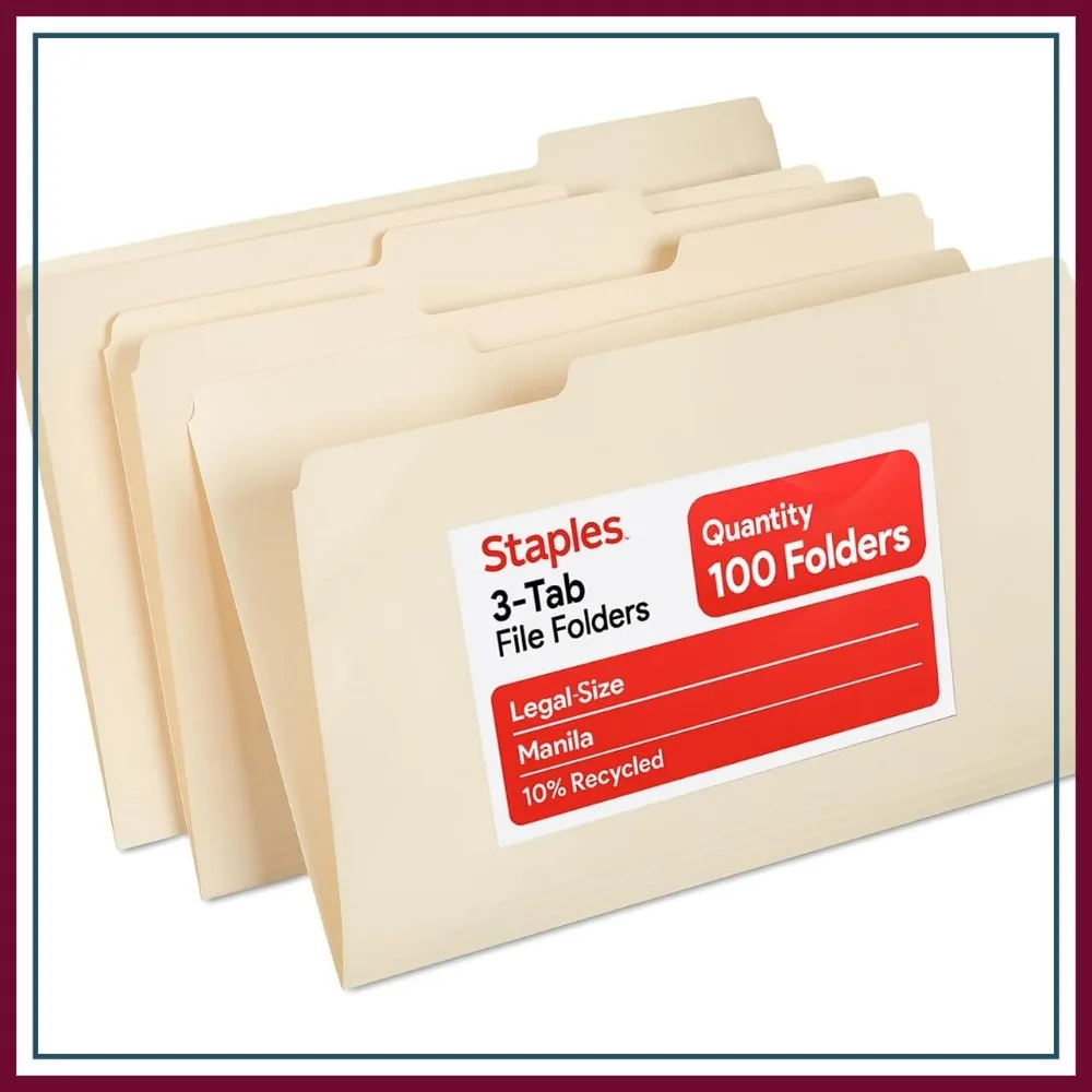 Recycled Legal Size File Folders, 1/3-Cut Tabs, Manila, 30% Recycled, 100/Box
Recycled Legal Size File Folders, 1/3-Cut Tabs, Manila, 30% Recycled, 100/Box