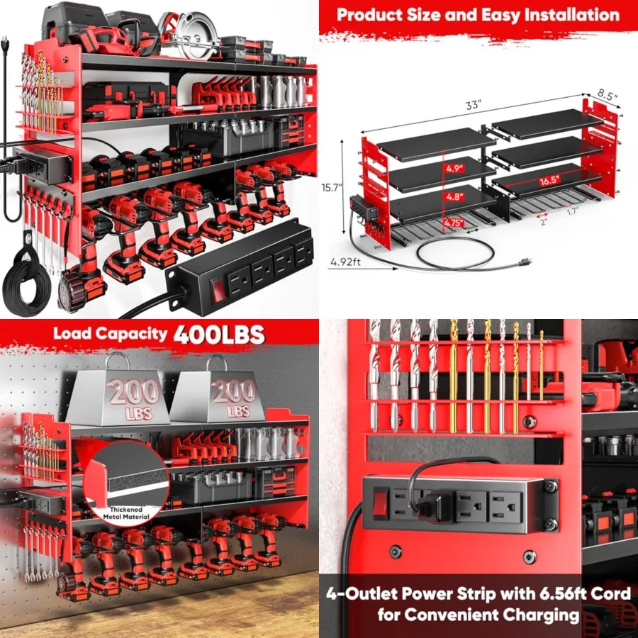 Tool Organizer Wall Mount Charging, 4 Layer Heavy Duty Metal Tool Storage Shelf Loads 600lbs, Battery Utility Rack With 4 Outle
Tool Organizer Wall Mount Charging, 4 Layer Heavy Duty Metal Tool Storage Shelf Loads 600lbs, Battery Utility Rack With 4 Outle