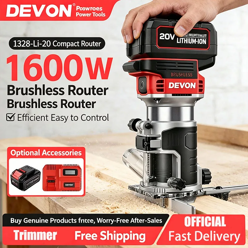 Devon 1328 Lithium-Ion Edge Trimmer Woodworking Carving Machine Brushless Multi-Function Wood Router 1329 Grooving Router
Devon 1328 Lithium-Ion Edge Trimmer Woodworking Carving Machine Brushless Multi-Function Wood Router 1329 Grooving Router