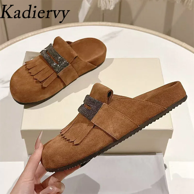 High Quality Cow Suede Slippers Women Round Toe Thick Sole Mules Shoes Woman Flat Slides String Bead Fringe Slippers Woman
High Quality Cow Suede Slippers Women Round Toe Thick Sole Mules Shoes Woman Flat Slides String Bead Fringe Slippers Woman
