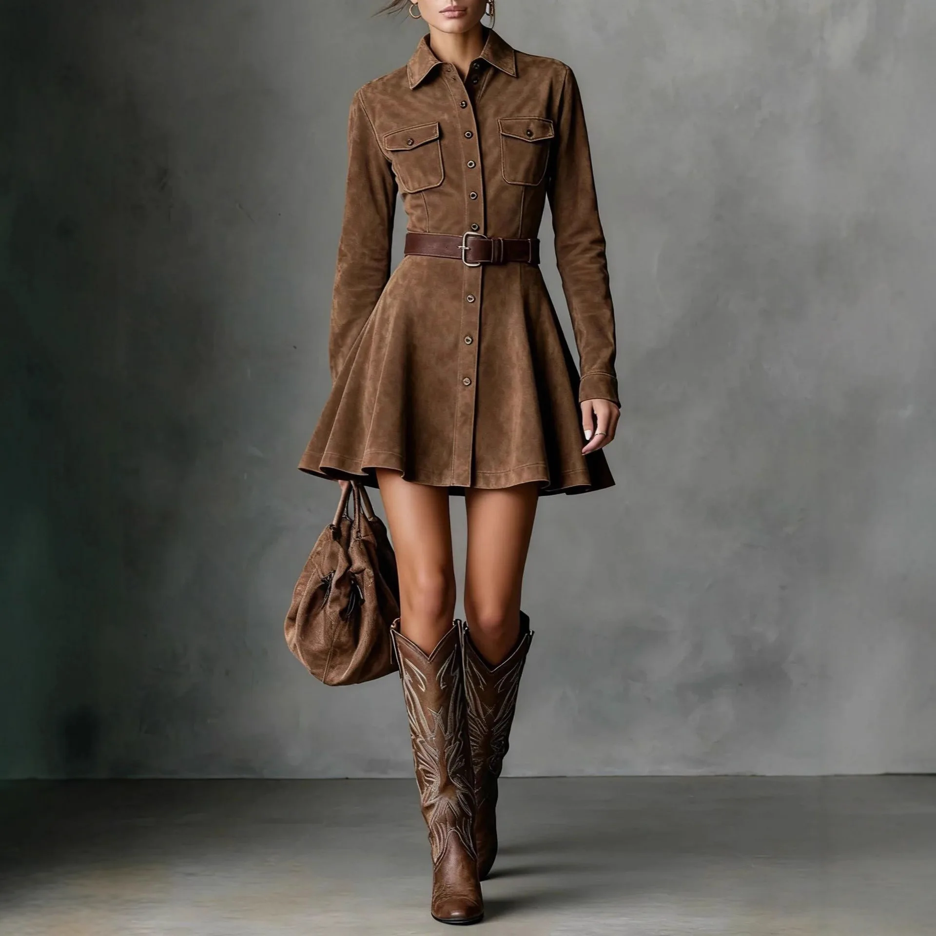 Sude Slim Shirt Mini Dress Casual Solid Color Long Sleeved Dress Autumn A-Line Pocket Design Fashion Women's Minimalist Dress
Sude Slim Shirt Mini Dress Casual Solid Color Long Sleeved Dress Autumn A-Line Pocket Design Fashion Women's Minimalist Dress