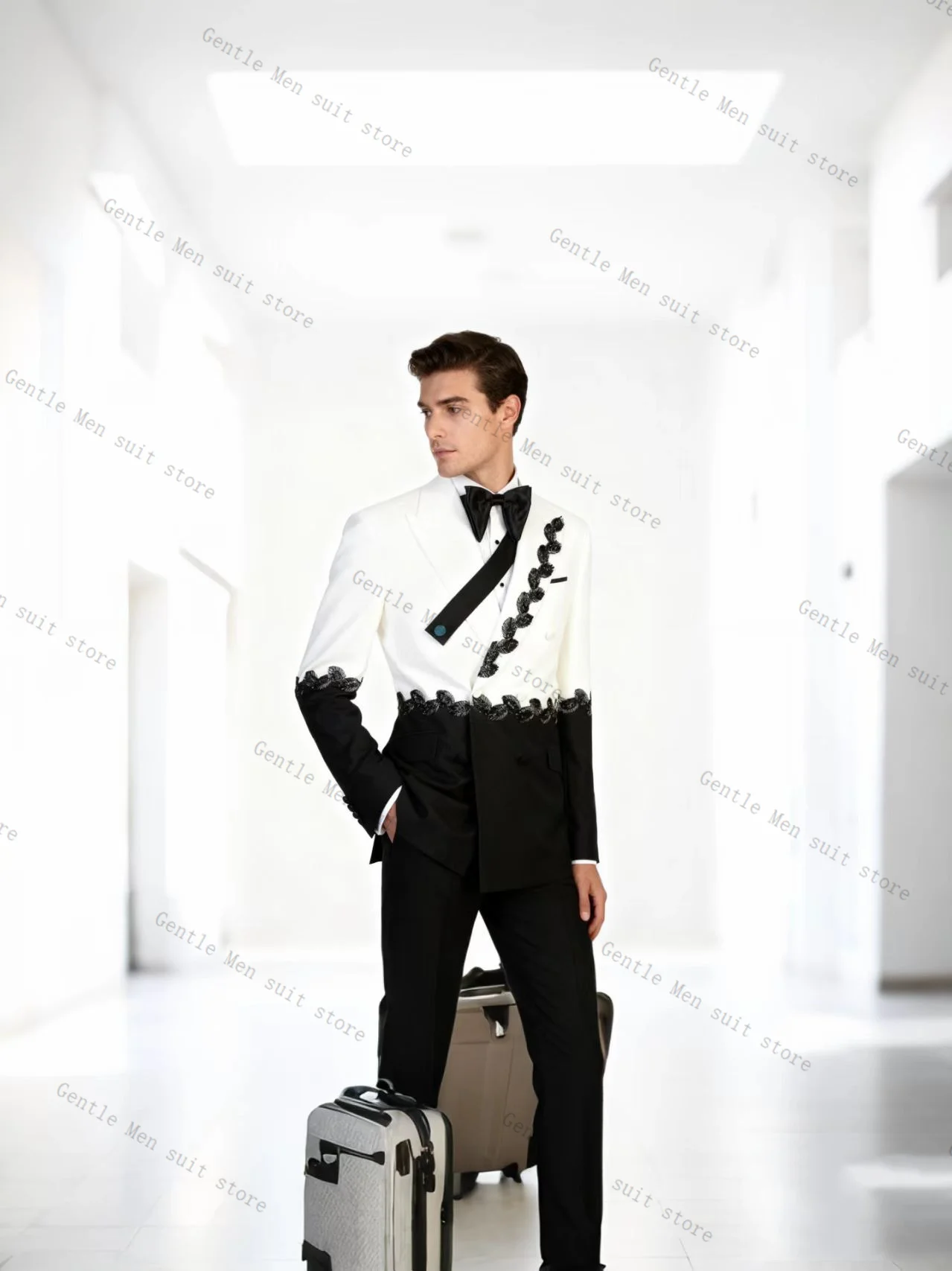 White Black Men Suit Set 2 Piece Crystals Blazer+Pants Trousers Spring Wedding Tuxedos Formal Office Jacket Coat Customized
White Black Men Suit Set 2 Piece Crystals Blazer+Pants Trousers Spring Wedding Tuxedos Formal Office Jacket Coat Customized