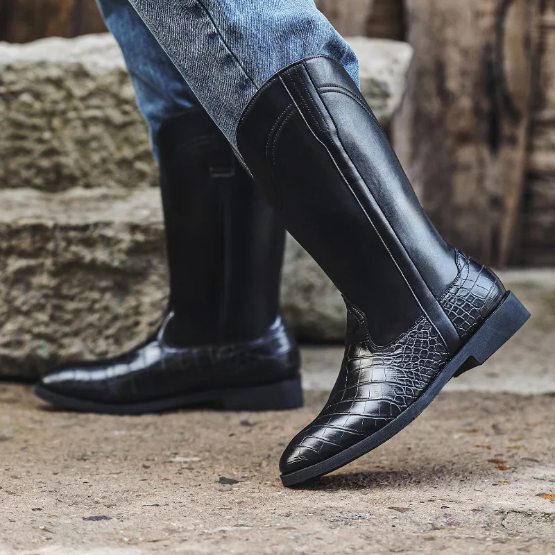 Men's Boots Retro Western Cowboy Boots Classic Slip on Mid-calf Leather Boot Fashion Crocodile Pattern Men's Knight Riding Boots
Men's Boots Retro Western Cowboy Boots Classic Slip on Mid-calf Leather Boot Fashion Crocodile Pattern Men's Knight Riding Boots