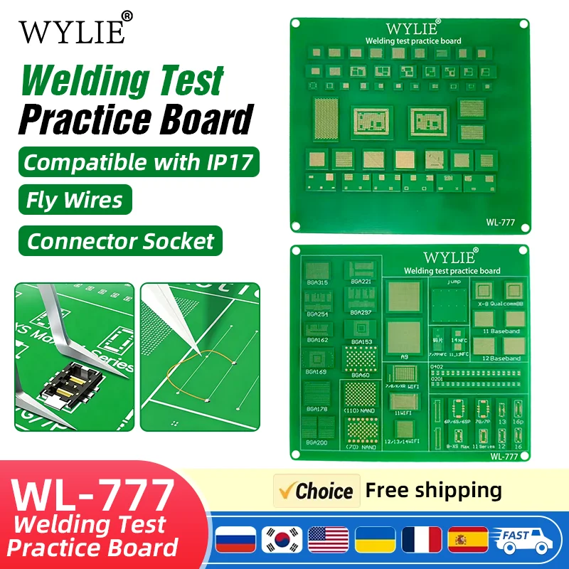 WYLIE WL-777 Multi-Function Welding Practice PCB Board For BGA Reballing Fly Wire Chip Capacitor Soldering Training Phone Repair
WYLIE WL-777 Multi-Function Welding Practice PCB Board For BGA Reballing Fly Wire Chip Capacitor Soldering Training Phone Repair