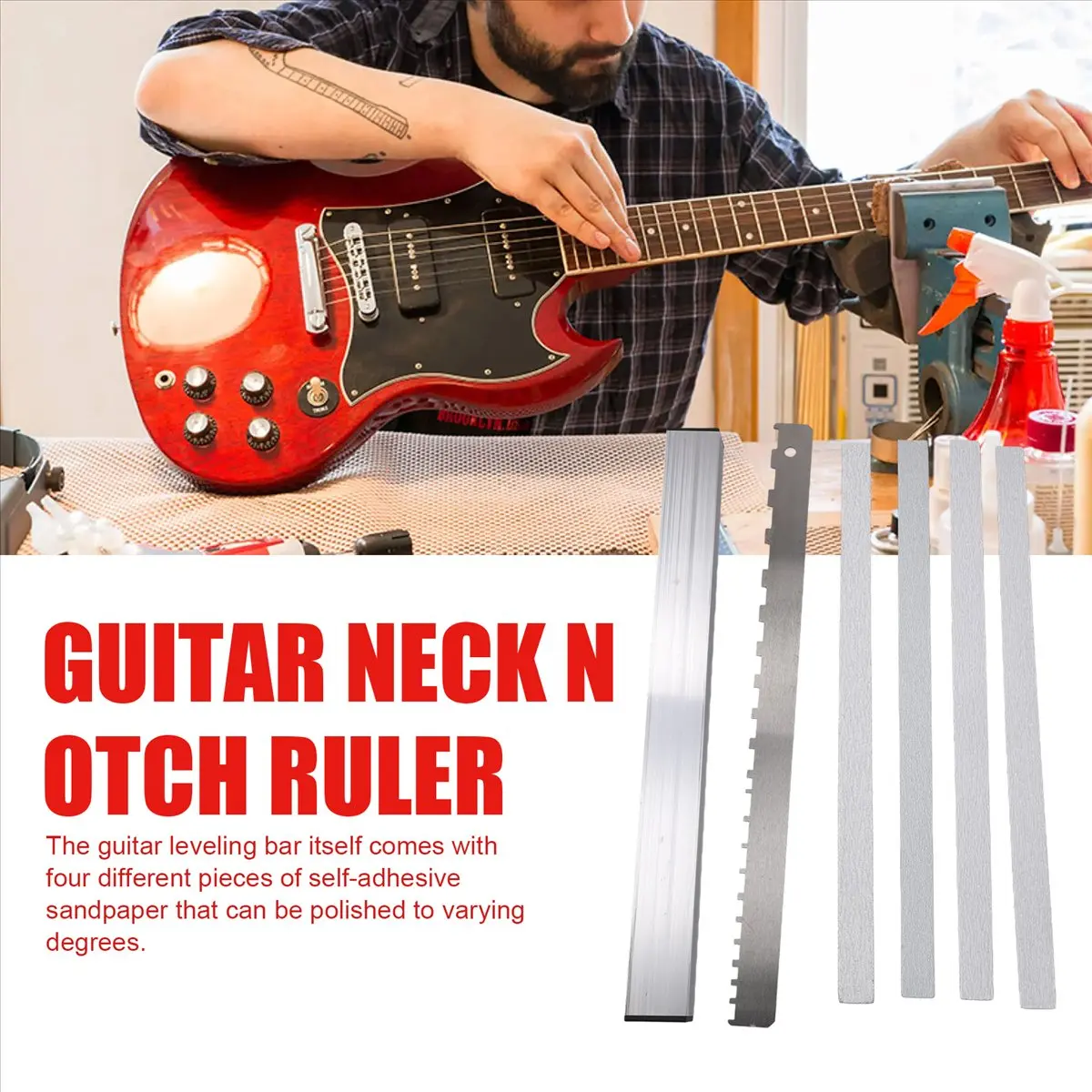 TUREBG Guitar Neck Fret Beam Leveling Bar Luthier Tools with Sandpaper and Guitar Neck Notched Straight Edge Ruler
TUREBG Guitar Neck Fret Beam Leveling Bar Luthier Tools with Sandpaper and Guitar Neck Notched Straight Edge Ruler