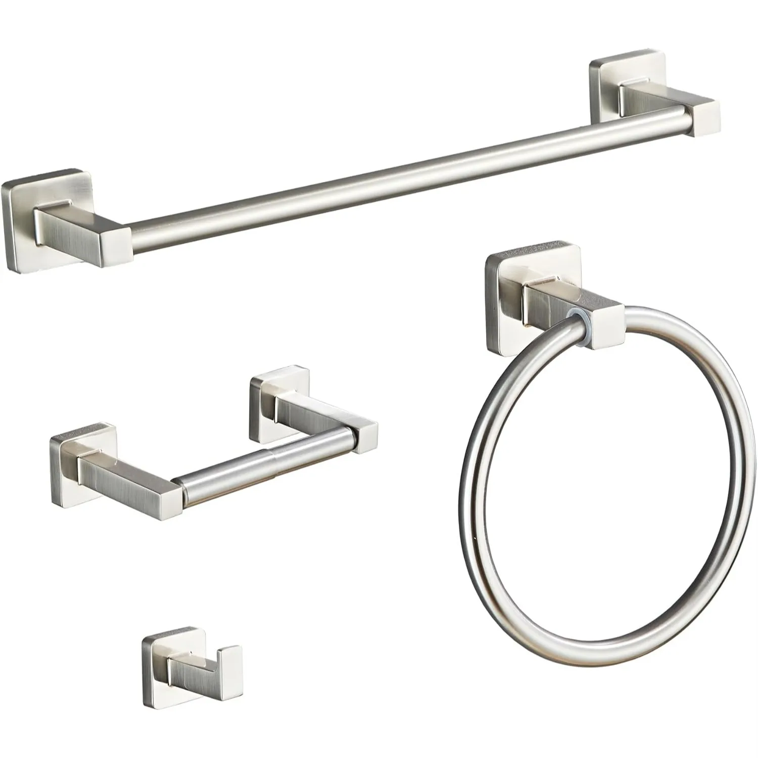 4 Piece Brushed Nickel Bathroom Hardware Set with 16 Inch Towel Bar and Toilet Paper Holder
4 Piece Brushed Nickel Bathroom Hardware Set with 16 Inch Towel Bar and Toilet Paper Holder