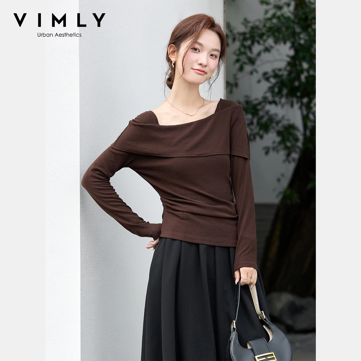 VIMLY Women's Brown T-shirts Casual Square Neck Long Sleeve Tops Autumn 2025 Elegant Ruffle Trim Ruched Fitted Ladies Tees A3282
VIMLY Women's Brown T-shirts Casual Square Neck Long Sleeve Tops Autumn 2025 Elegant Ruffle Trim Ruched Fitted Ladies Tees A3282