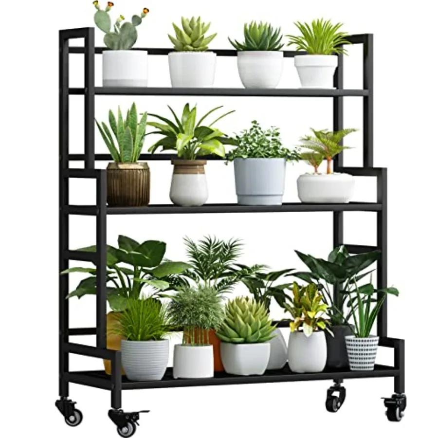 Indoor/outdoor 3-tier metal plant stand with wheels: black sturdy steel construction for window balcony or living room use
Indoor/outdoor 3-tier metal plant stand with wheels: black sturdy steel construction for window balcony or living room use