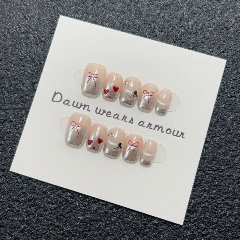 10pcs Handmade Short Nude Silver French Heart Butterfly Reusable Adhesive False Nails Acrylic Press on Nails Fake Nail with Glue
10pcs Handmade Short Nude Silver French Heart Butterfly Reusable Adhesive False Nails Acrylic Press on Nails Fake Nail with Glue