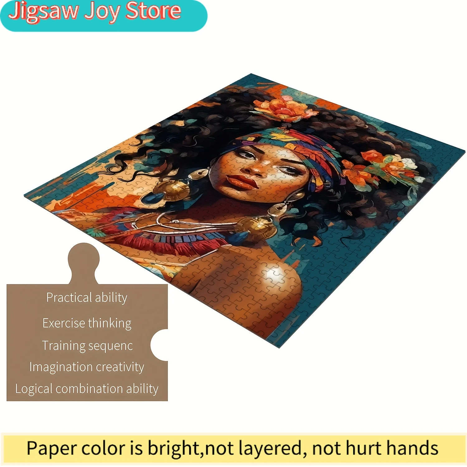 African Woman Jigsaw Puzzle - Vibrant, Detailed Portrait with Colorful Headwrap & Earrings, Scratch-Resistant, Portable, Inte
African Woman Jigsaw Puzzle - Vibrant, Detailed Portrait with Colorful Headwrap & Earrings, Scratch-Resistant, Portable, Inte