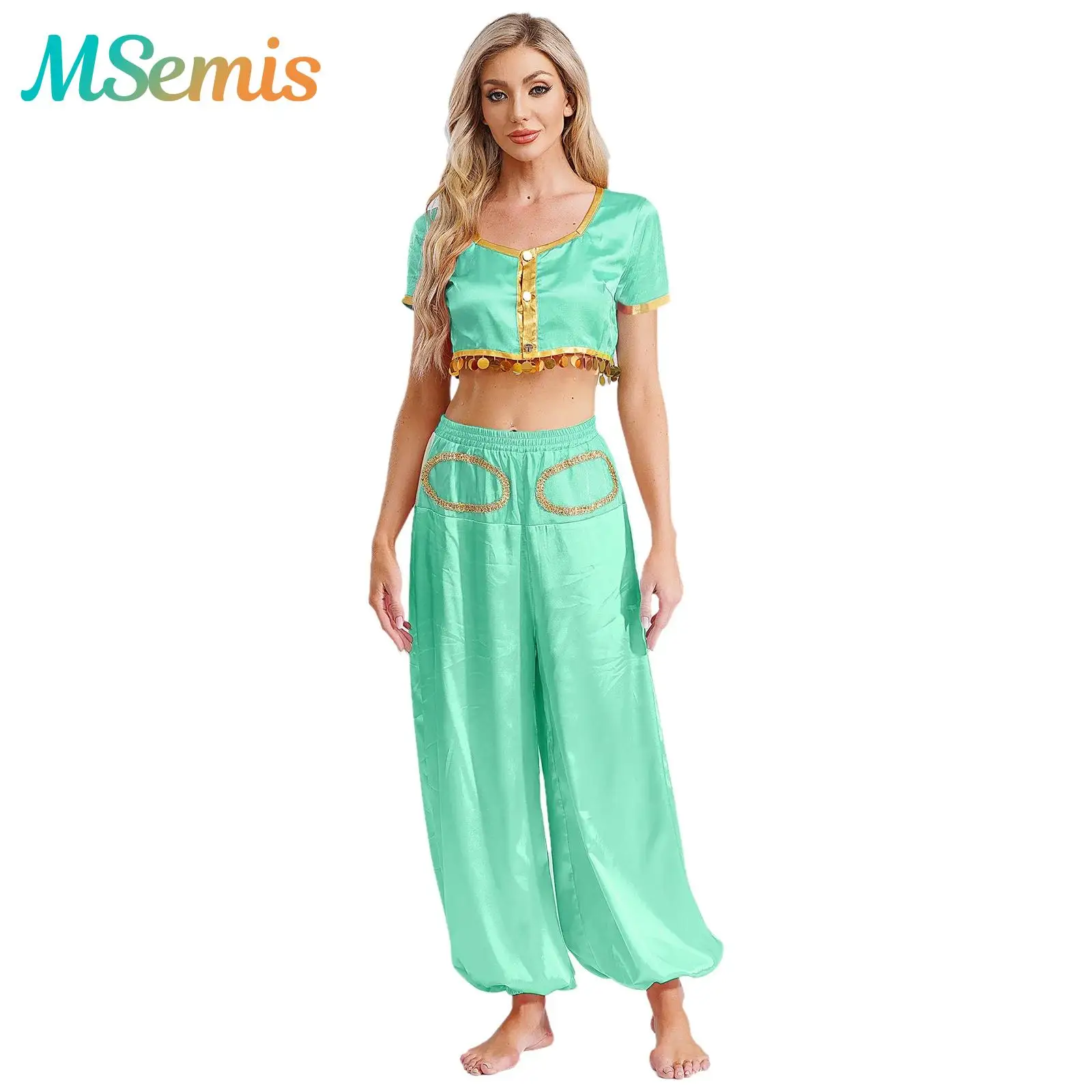Womens Arabian Elf Princess Cosplay Outfits Belly Dance Performance Costume Crop Top with Braided Trimming Bloomers Pants Set
Womens Arabian Elf Princess Cosplay Outfits Belly Dance Performance Costume Crop Top with Braided Trimming Bloomers Pants Set