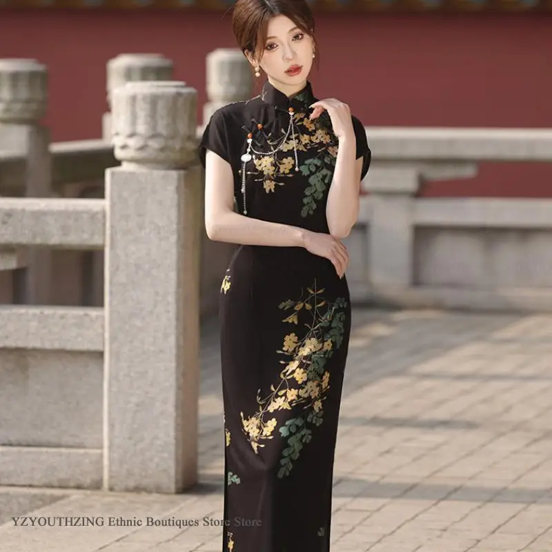 Платье Cheongsam в стиле ретро в стиле подбородка с цветочным принтом, женские улучшенные длинные платья Qipao, сексуальное тонкое платье с разрезом, вечернее платье
Платье Cheongsam в стиле ретро в стиле подбородка с цветочным принтом, женские улучшенные длинные платья Qipao, сексуальное тонкое платье с разрезом, вечернее платье