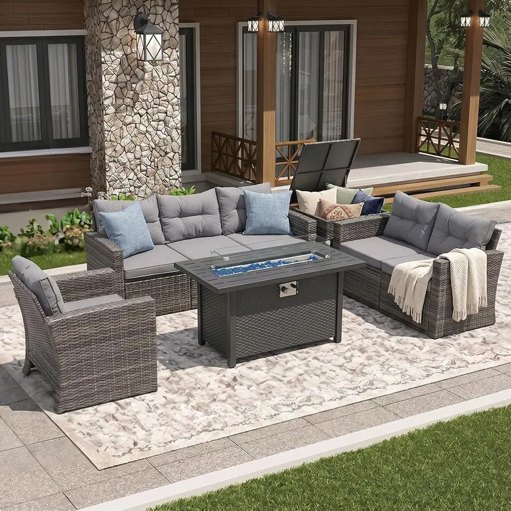 8-Piece Outdoor Patio Furniture Set with 45 Fire Pit Table, Rattan Seating Group with 50,000 BTU Gas Fire Pit, Wicker Sectional
8-Piece Outdoor Patio Furniture Set with 45 Fire Pit Table, Rattan Seating Group with 50,000 BTU Gas Fire Pit, Wicker Sectional