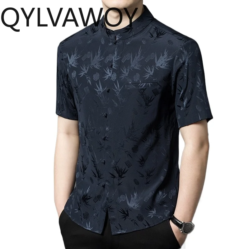 QYLVAWOY 92% Mulberry Silk Men's Shirts Summer Tops Thin Short Sleeve Shirt Loose Shirts for Men Clothing Stand Collar Camisa
QYLVAWOY 92% Mulberry Silk Men's Shirts Summer Tops Thin Short Sleeve Shirt Loose Shirts for Men Clothing Stand Collar Camisa