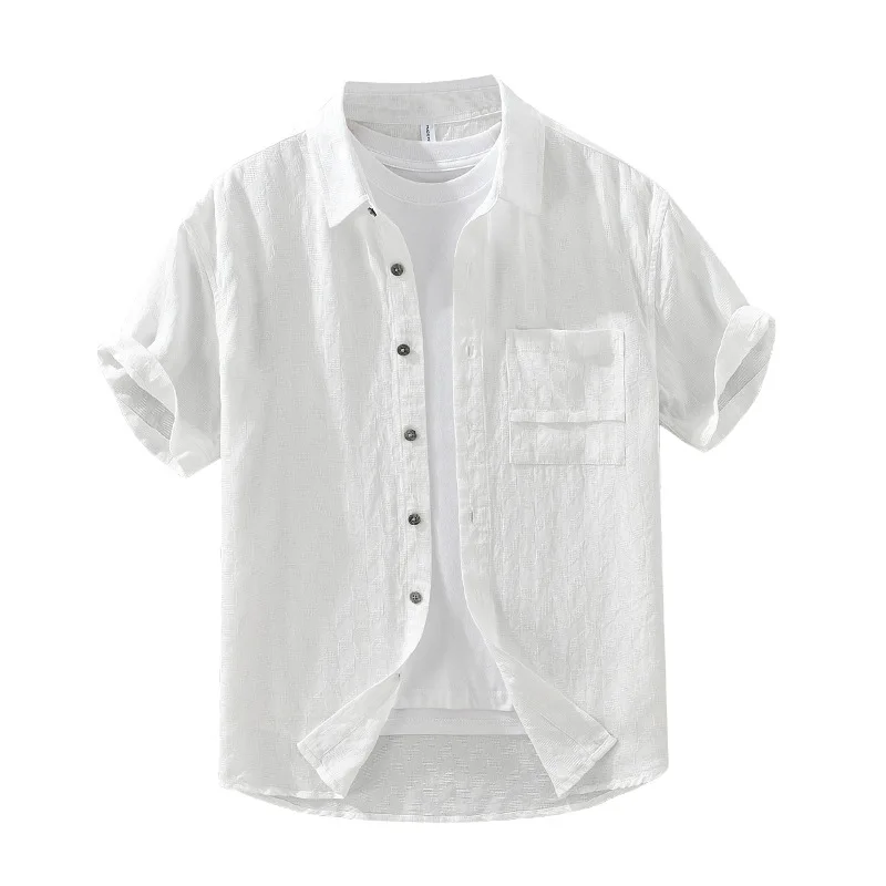Summer Japanese fresh jacquard plaid lyocell short-sleeved shirt men's literary casual loose top trend
Summer Japanese fresh jacquard plaid lyocell short-sleeved shirt men's literary casual loose top trend