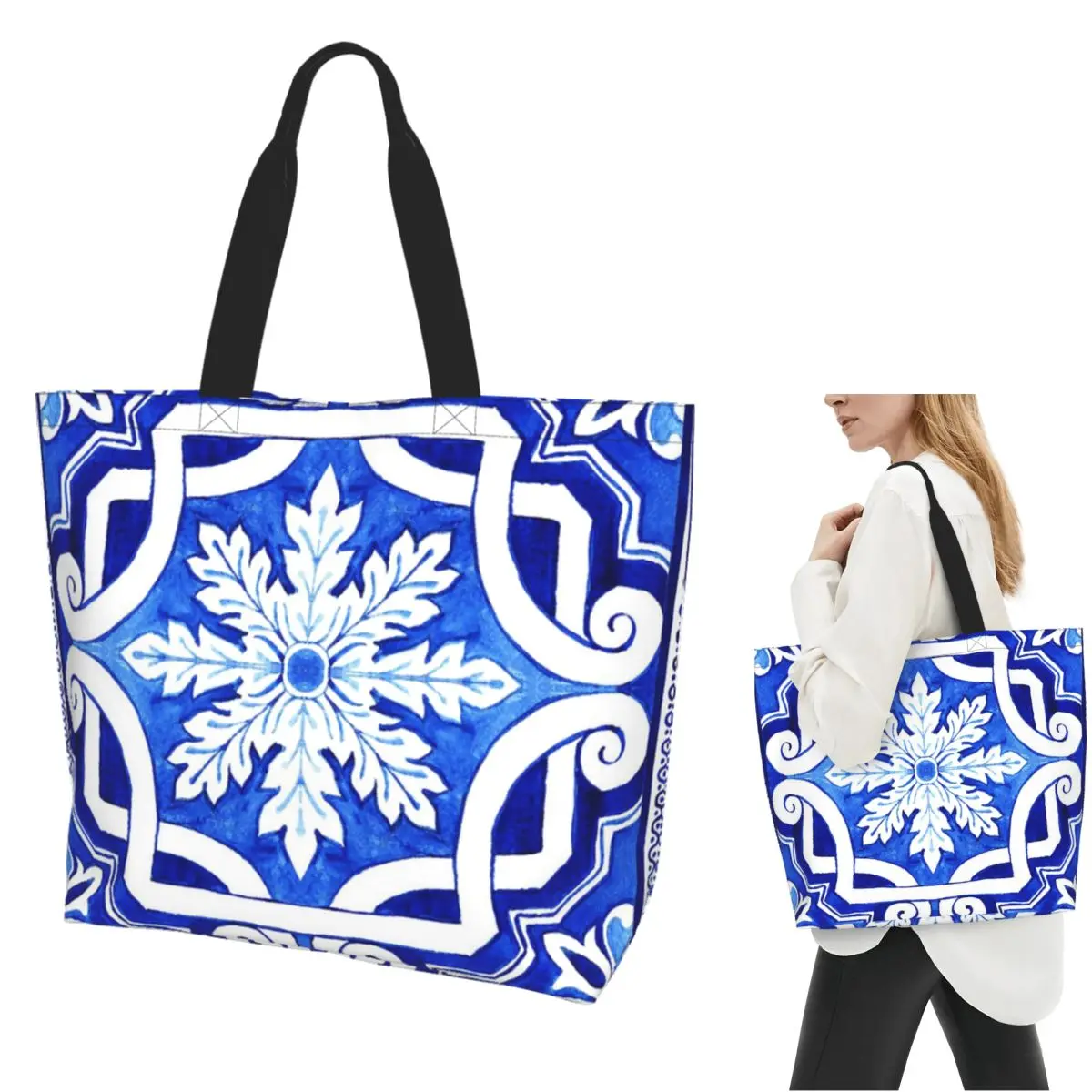 Azulejo Portuguese Tile Watercolor Artwork Shopping Tote Bag Canvas Shoulder Bags Shopper Grocery Handbag for Women
Azulejo Portuguese Tile Watercolor Artwork Shopping Tote Bag Canvas Shoulder Bags Shopper Grocery Handbag for Women