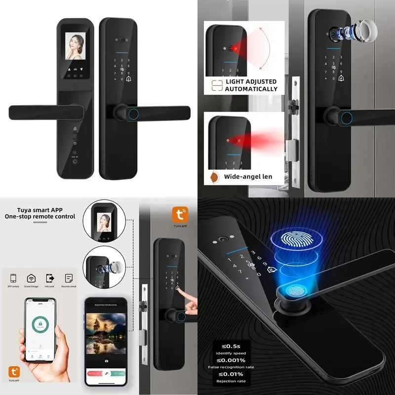 XSDTS F8 WiFi Smart Remote Control Fingerprint Digital Door Biometric Camera Keyless Entry For Home Office Security
