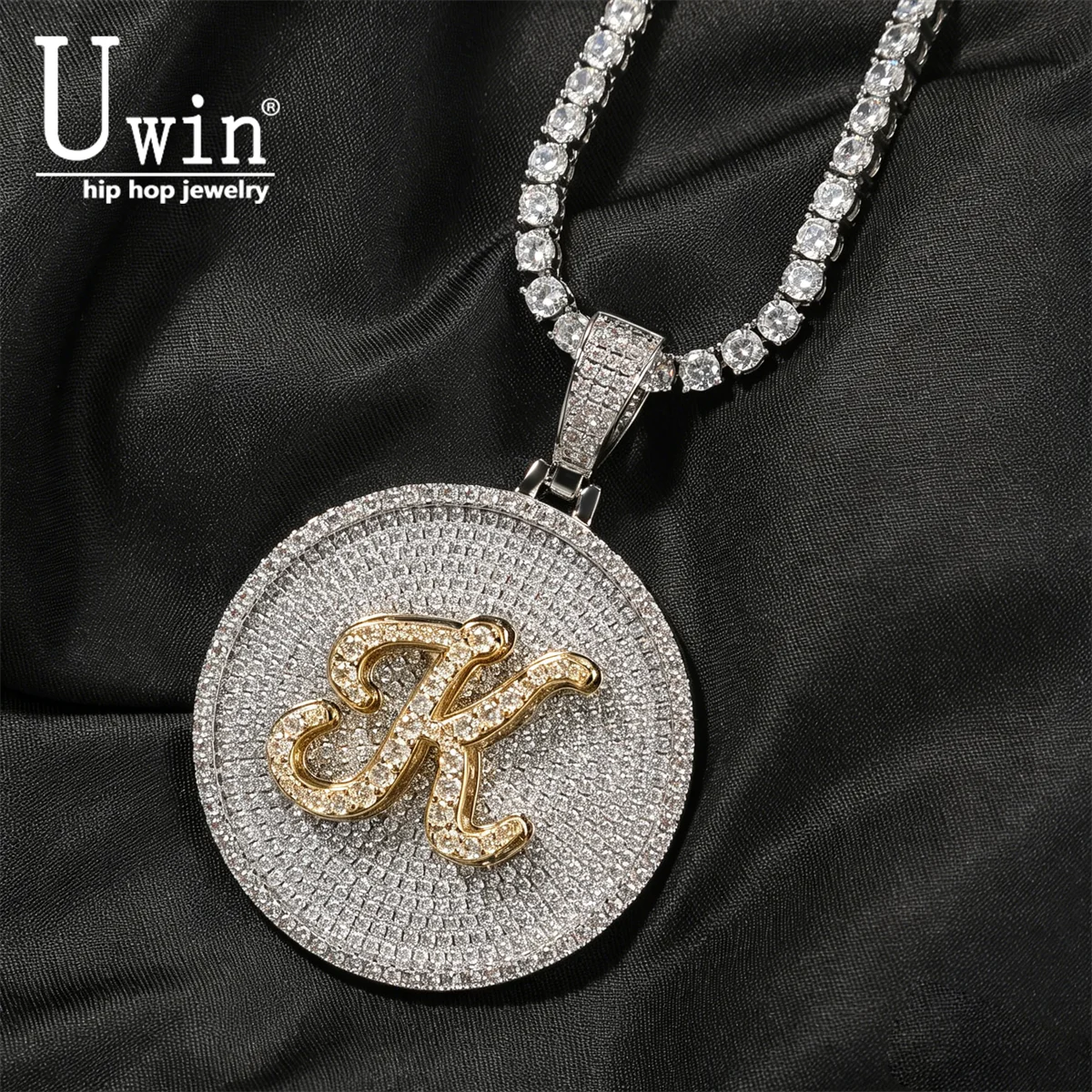 Uwin Custom Cursive Alphabet Letter Round Pendant Micro Paved Cubic Zircon Personalized Initial Letter Medallions Hiphop Jewelry
Uwin Custom Cursive Alphabet Letter Round Pendant Micro Paved Cubic Zircon Personalized Initial Letter Medallions Hiphop Jewelry