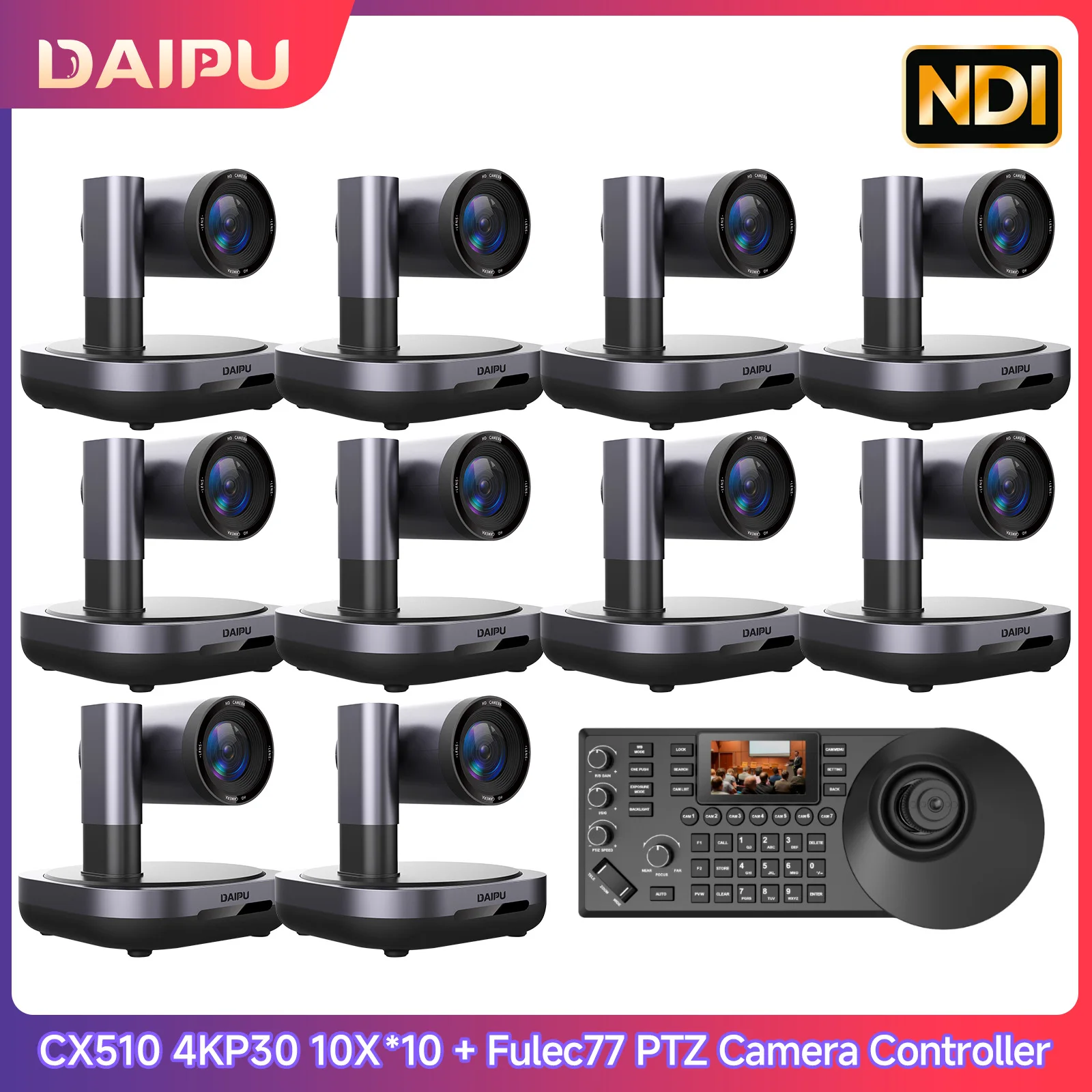 DAIPU 1-10PCS CX510 NDI PTZ Camera 4KP30 10X Optical Zoom+Fulec77 NDI PTZ Camera Controller, PTZ Camera Bundle, Church Zoom
DAIPU 1-10PCS CX510 NDI PTZ Camera 4KP30 10X Optical Zoom+Fulec77 NDI PTZ Camera Controller, PTZ Camera Bundle, Church Zoom