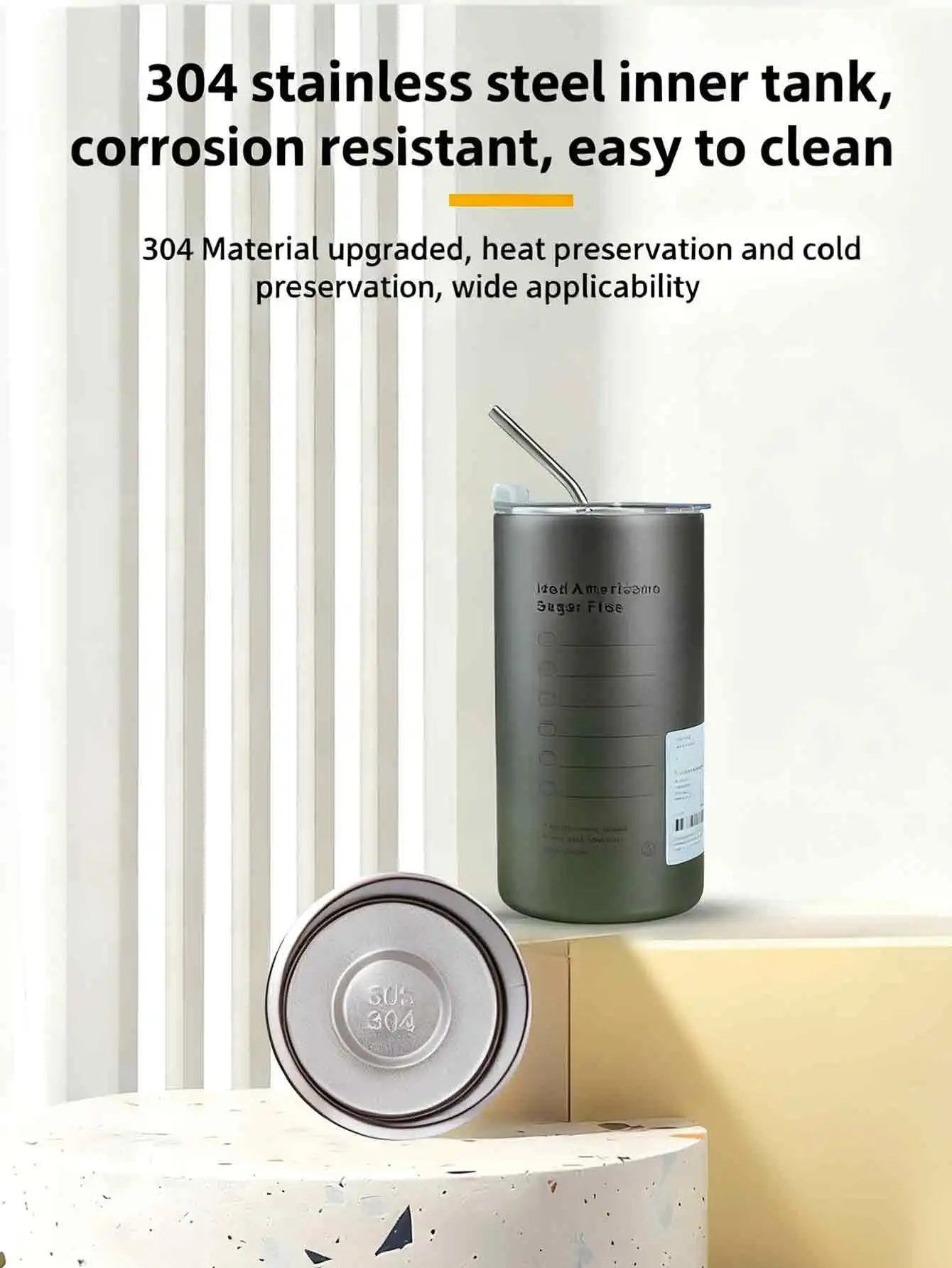 304 Stainless Steel Iced Americano Tumbler – Double-Wall Vacuum, with Straw, Straight-Wall Design, Home & Portable Use
304 Stainless Steel Iced Americano Tumbler – Double-Wall Vacuum, with Straw, Straight-Wall Design, Home & Portable Use