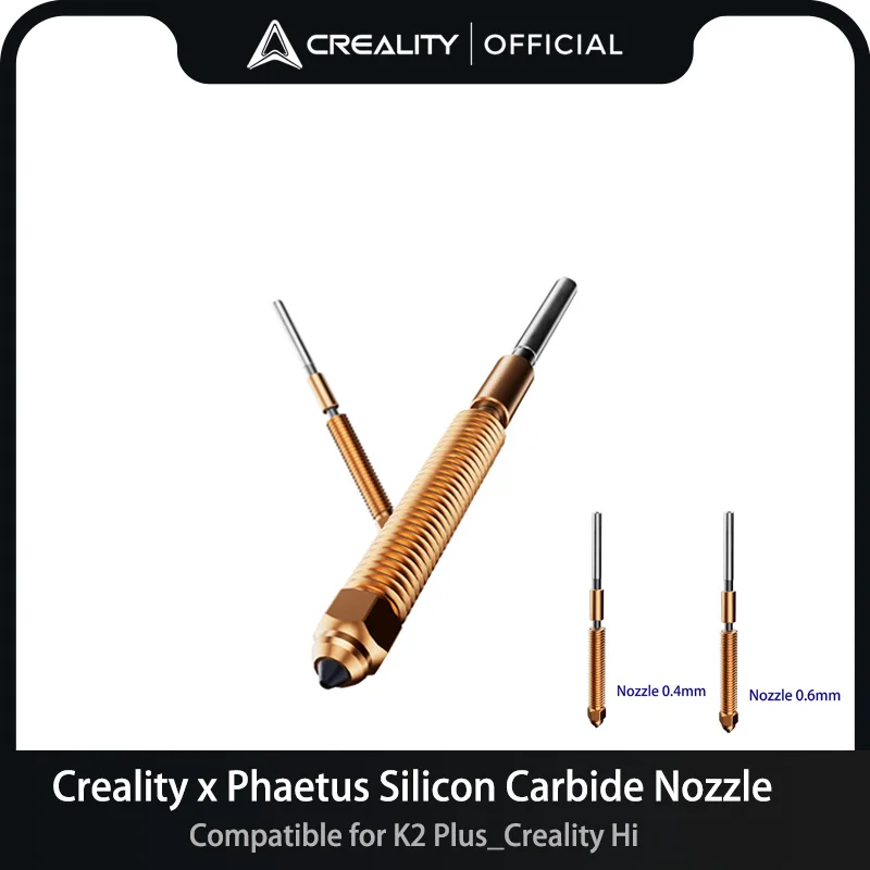 Оригинальное обновленное сопло Creality x Phaetus, насадка из карбида кремния, сопло 0,4 мм, 0,6 мм для K2Plus для Creality Hi
Оригинальное обновленное сопло Creality x Phaetus, насадка из карбида кремния, сопло 0,4 мм, 0,6 мм для K2Plus для Creality Hi