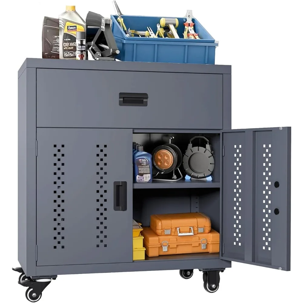 Metal Garage Storage Cabinet with Wheels Tool Chest with Drawer Doors and Adjustable Shelf for Warehouse Garage Basement
Metal Garage Storage Cabinet with Wheels Tool Chest with Drawer Doors and Adjustable Shelf for Warehouse Garage Basement