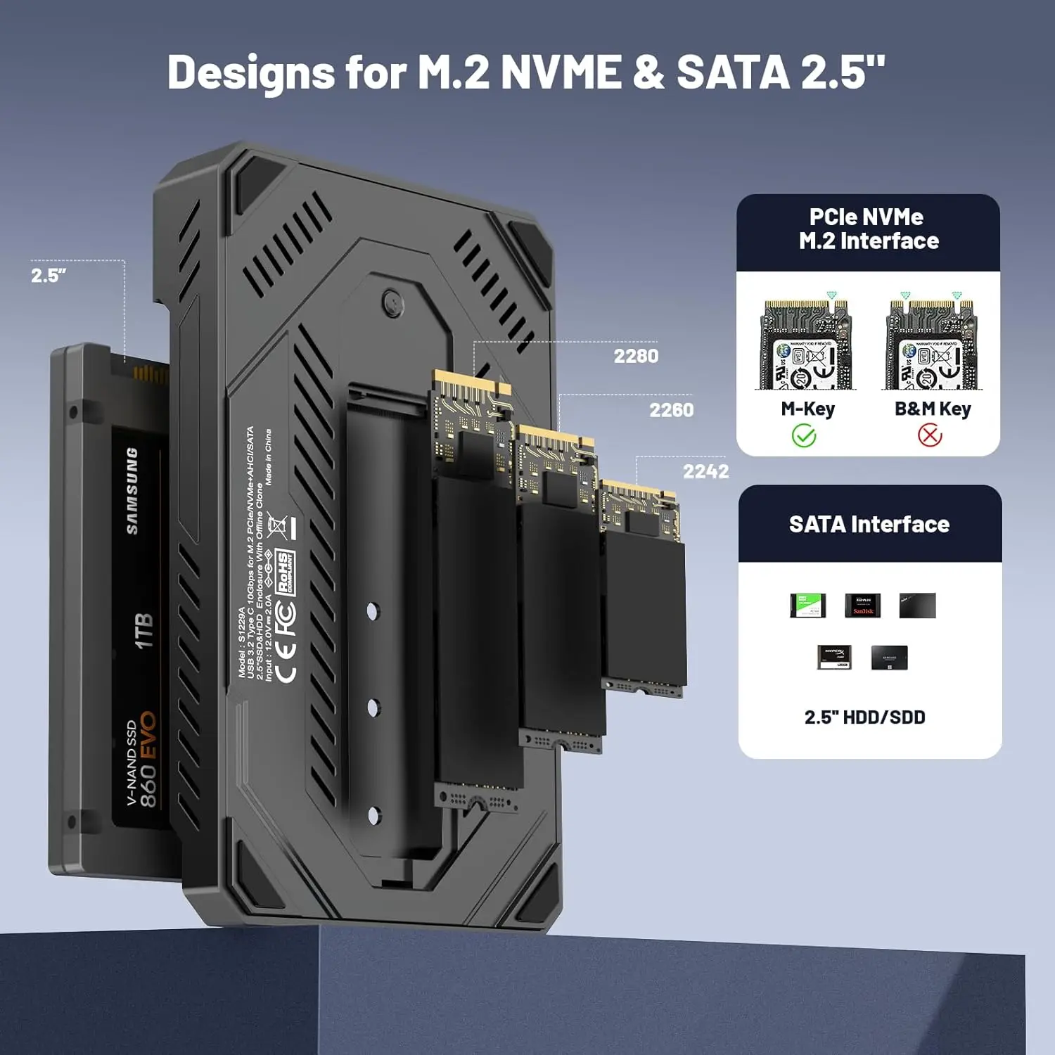 USB C M.2 NVMe SSD Enclosure USB 3.2 Gen 2 10Gbps External Hard Drive Case for PCIe NVMe SATA 2242 2260 2280 Support UASP TRIM
USB C M.2 NVMe SSD Enclosure USB 3.2 Gen 2 10Gbps External Hard Drive Case for PCIe NVMe SATA 2242 2260 2280 Support UASP TRIM