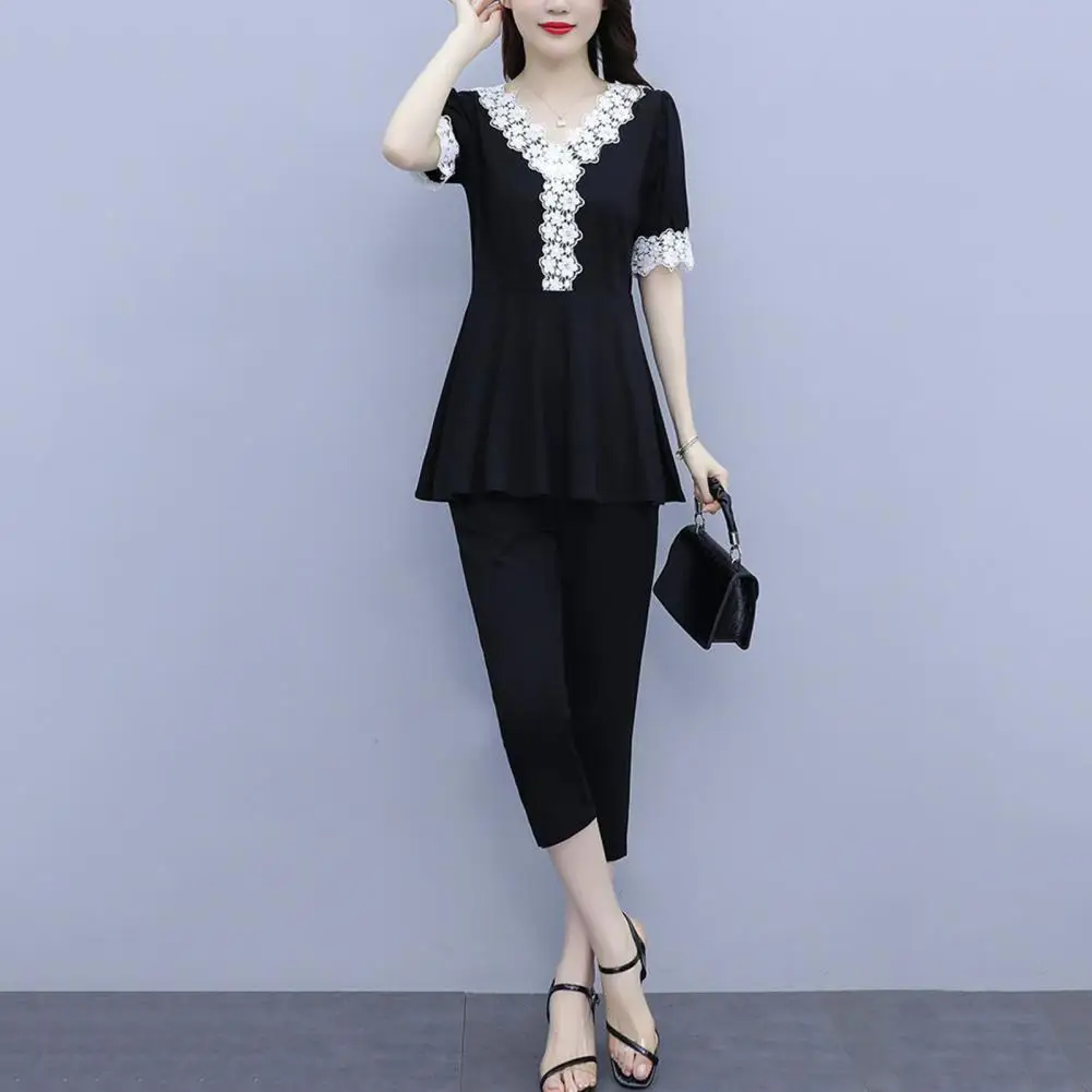 Stylish Summer Two-piece Set Stylish Women's Summer Two-piece Set with Lace Trim Top Slimming Seven-quarter for Work for Women
Stylish Summer Two-piece Set Stylish Women's Summer Two-piece Set with Lace Trim Top Slimming Seven-quarter for Work for Women
