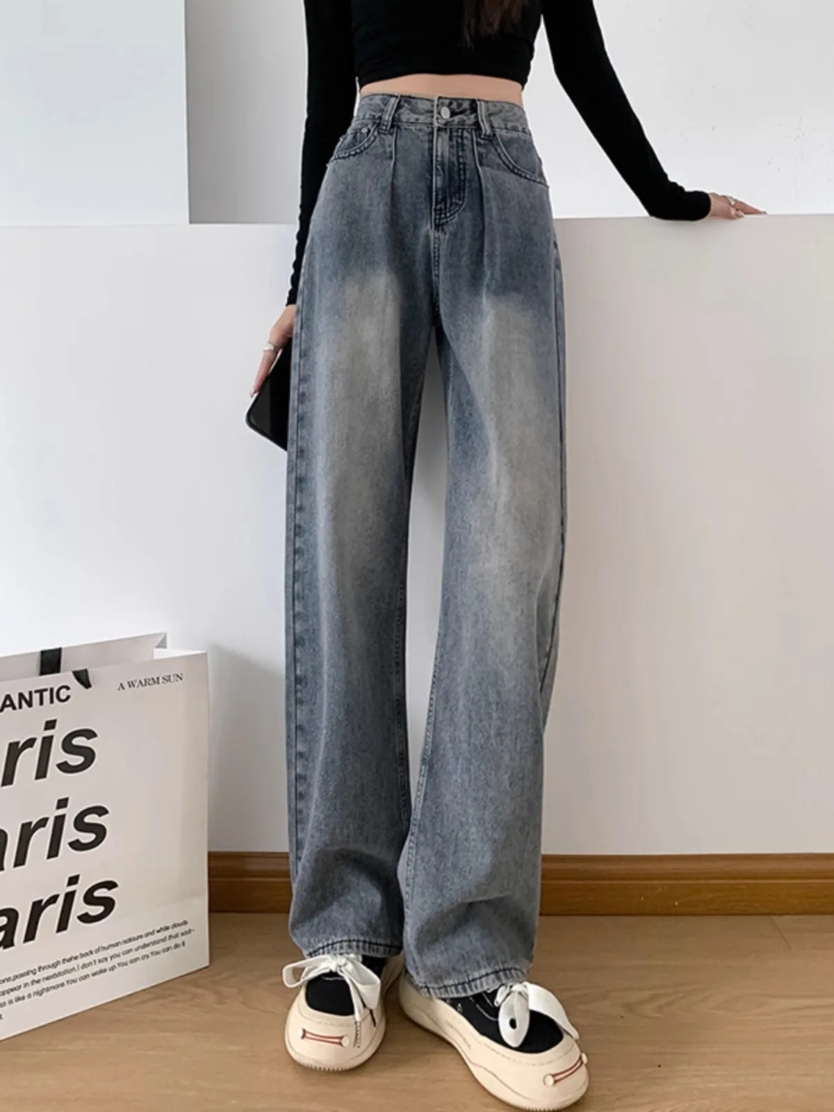 Retro Pleated Drapey Straight Leg Denim Jeans Women's Extended High Waist Slimming Narrow Wide Leg Pants Long Cotton Blend
Retro Pleated Drapey Straight Leg Denim Jeans Women's Extended High Waist Slimming Narrow Wide Leg Pants Long Cotton Blend