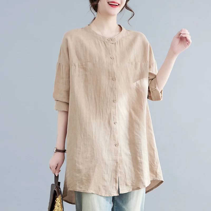 Elegant Women's Cotton Linen Shirt Jacket Long Sleeve Stand Collar Mid-Length Spring Summer New Style Large Size Top
Elegant Women's Cotton Linen Shirt Jacket Long Sleeve Stand Collar Mid-Length Spring Summer New Style Large Size Top