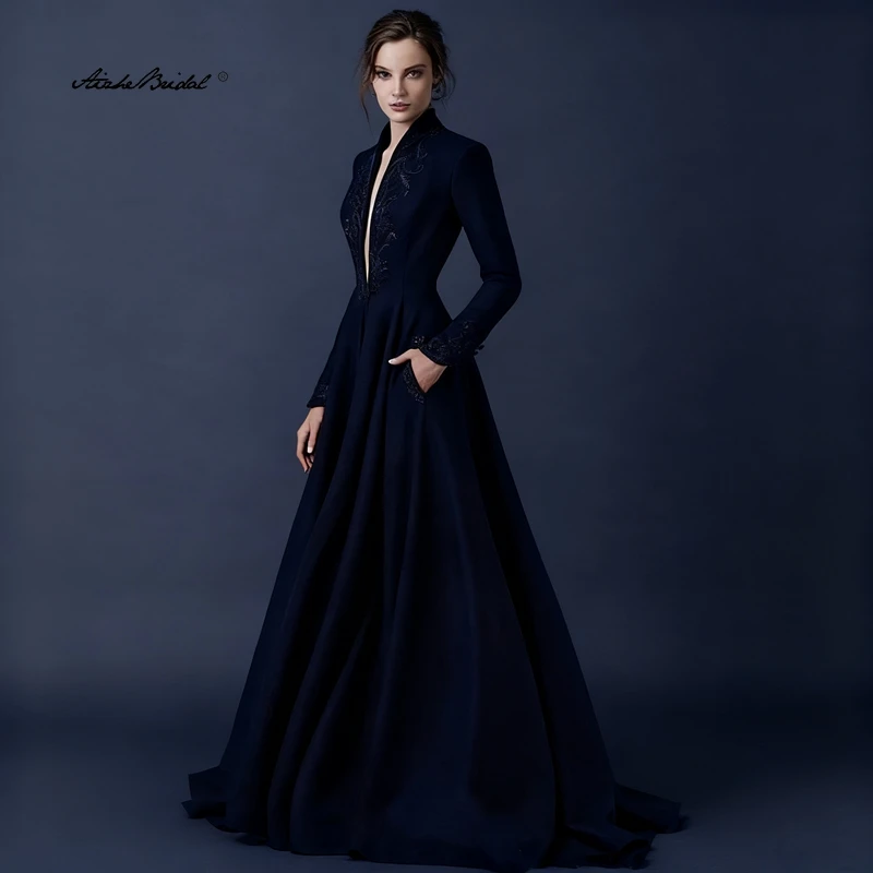 Темно-синее мусульманское вечернее платье с глубоким V-образным вырезом и длинными рукавами, расшитое бисером, исламское длинное вечернее платье в Дубае, Саудовской Аравии
Темно-синее мусульманское вечернее платье с глубоким V-образным вырезом и длинными рукавами, расшитое бисером, исламское длинное вечернее платье в Дубае, Саудовской Аравии