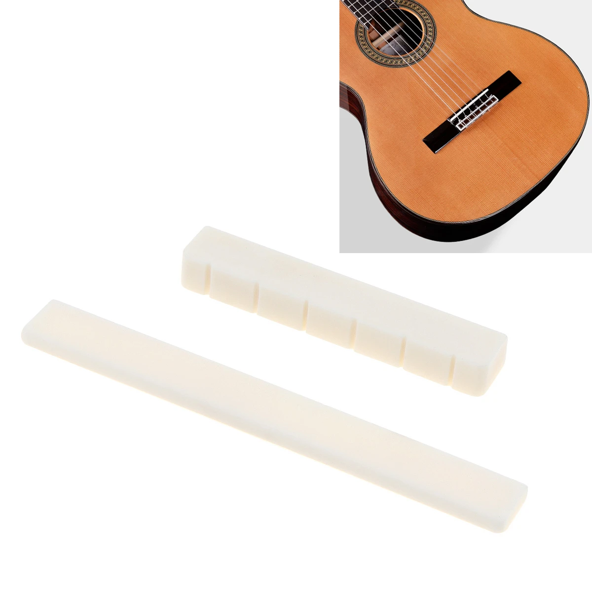 1 pair Bone Classical Guitar Bridge Saddle and Nut Set for 6 String Classical Guitar Music Instruments Replacement Spare Parts
1 pair Bone Classical Guitar Bridge Saddle and Nut Set for 6 String Classical Guitar Music Instruments Replacement Spare Parts