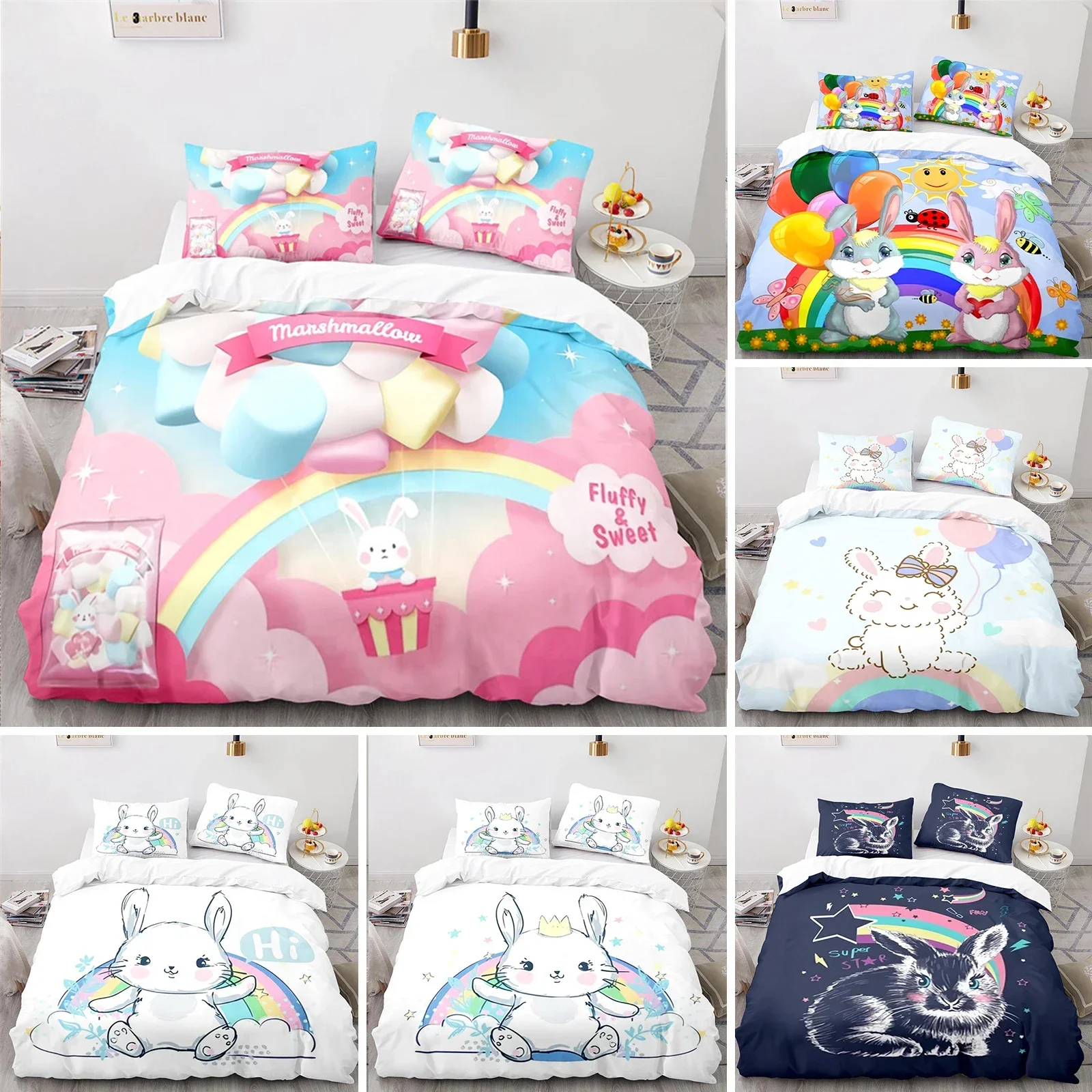 Cartoon Animal Duvet Cover Cute Rainbow Rabbit Bedding Set Microfiber Wildlife Quilt Cover Twin Size For Girls Boys Kawaii Room
Cartoon Animal Duvet Cover Cute Rainbow Rabbit Bedding Set Microfiber Wildlife Quilt Cover Twin Size For Girls Boys Kawaii Room