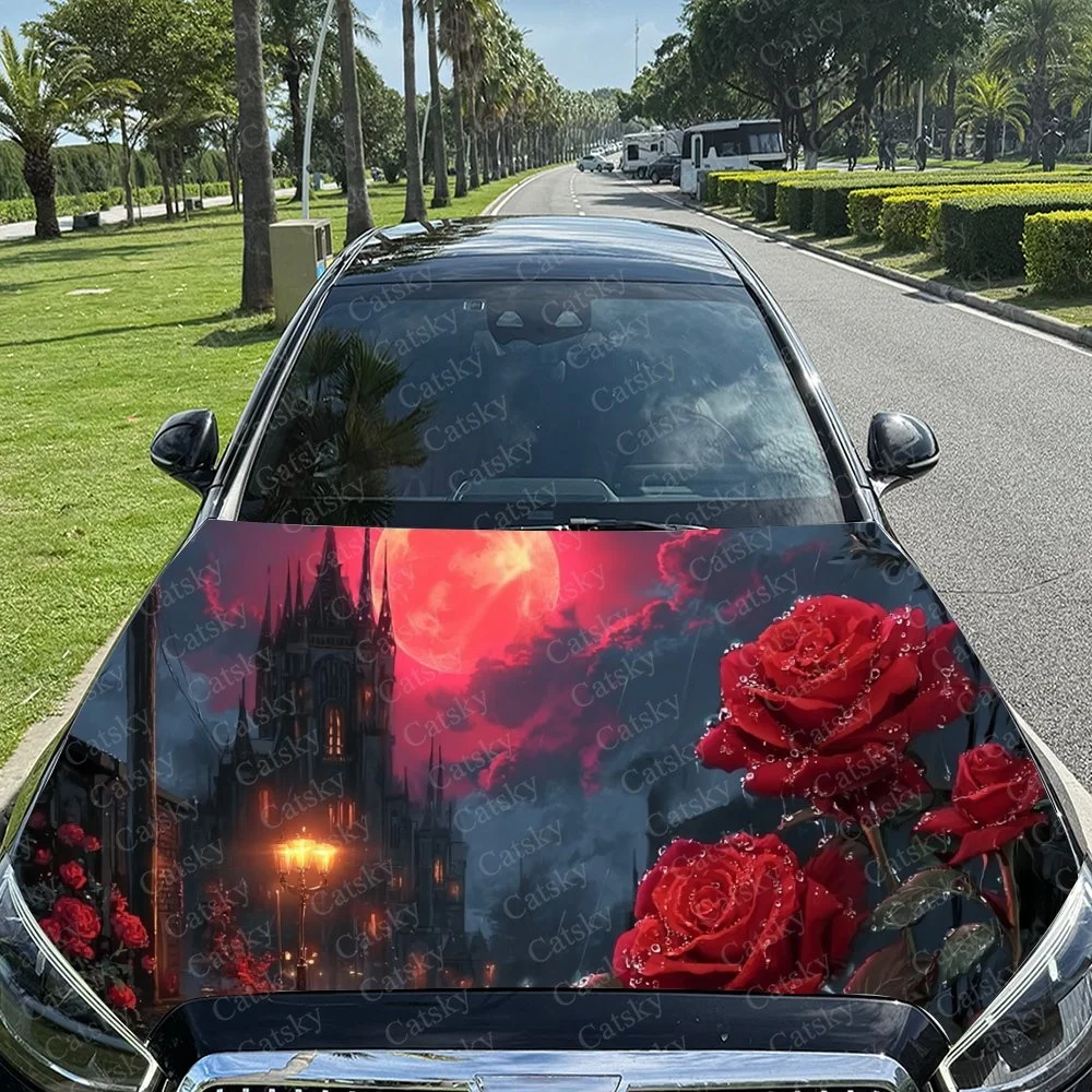 Gothic cathedral under blood moon, vivid red roses adorn glossy car hood, blending mystique with elegance.Car hood sticker
Gothic cathedral under blood moon, vivid red roses adorn glossy car hood, blending mystique with elegance.Car hood sticker