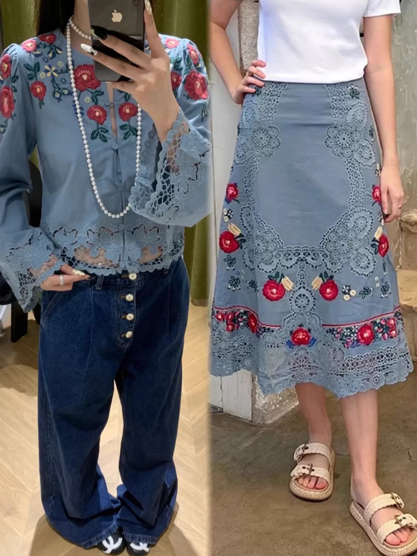 Withered Embroidered Three-dimensional Floral Round Neck Top Shirt+high Waisted Long Skirt New Two Piece Set Women's
Withered Embroidered Three-dimensional Floral Round Neck Top Shirt+high Waisted Long Skirt New Two Piece Set Women's