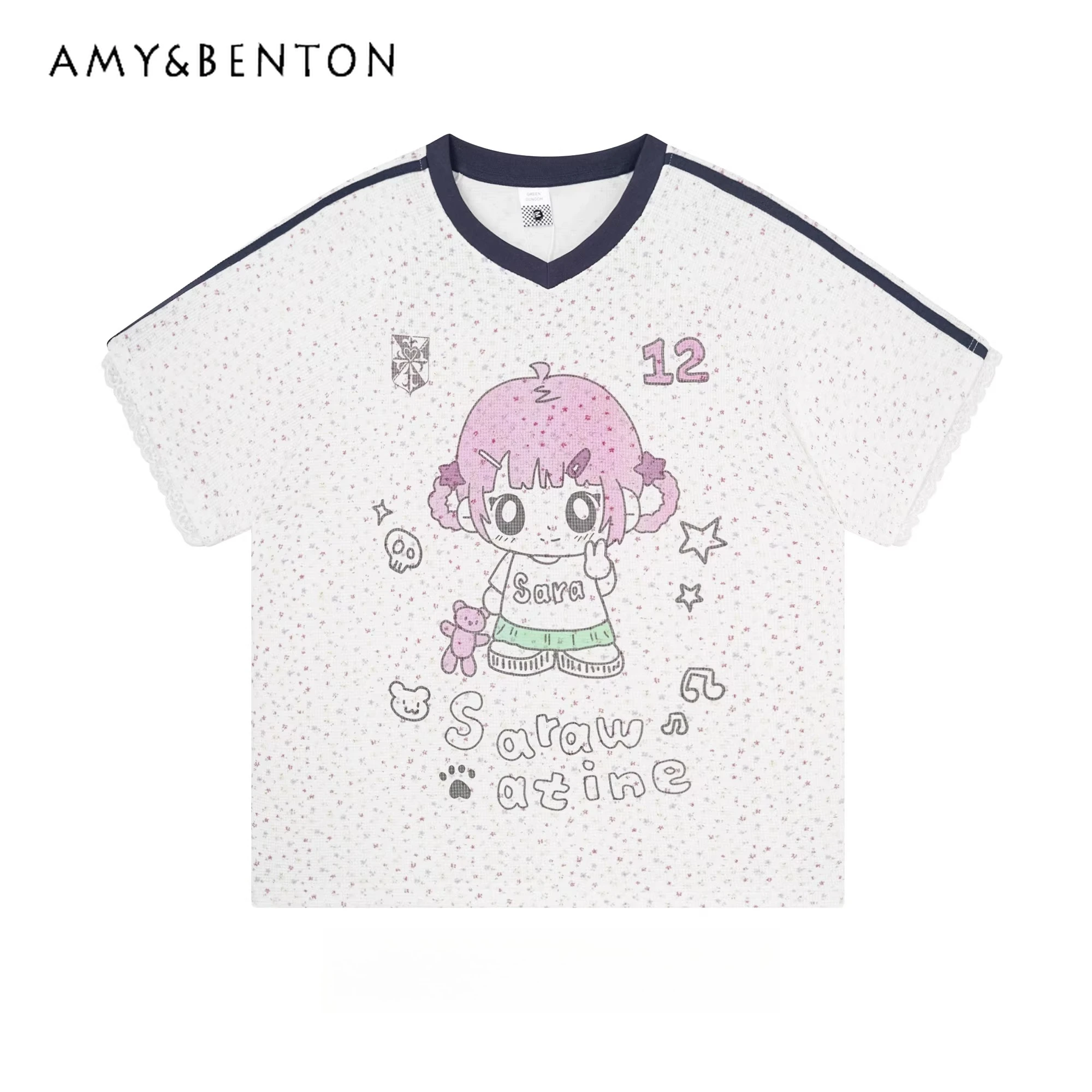 Summer New Cute Anime Girl Letter Print Patchwork V-Neck Short Sleeve T-Shirt for Women Loose Casual Versatile White Top
Summer New Cute Anime Girl Letter Print Patchwork V-Neck Short Sleeve T-Shirt for Women Loose Casual Versatile White Top