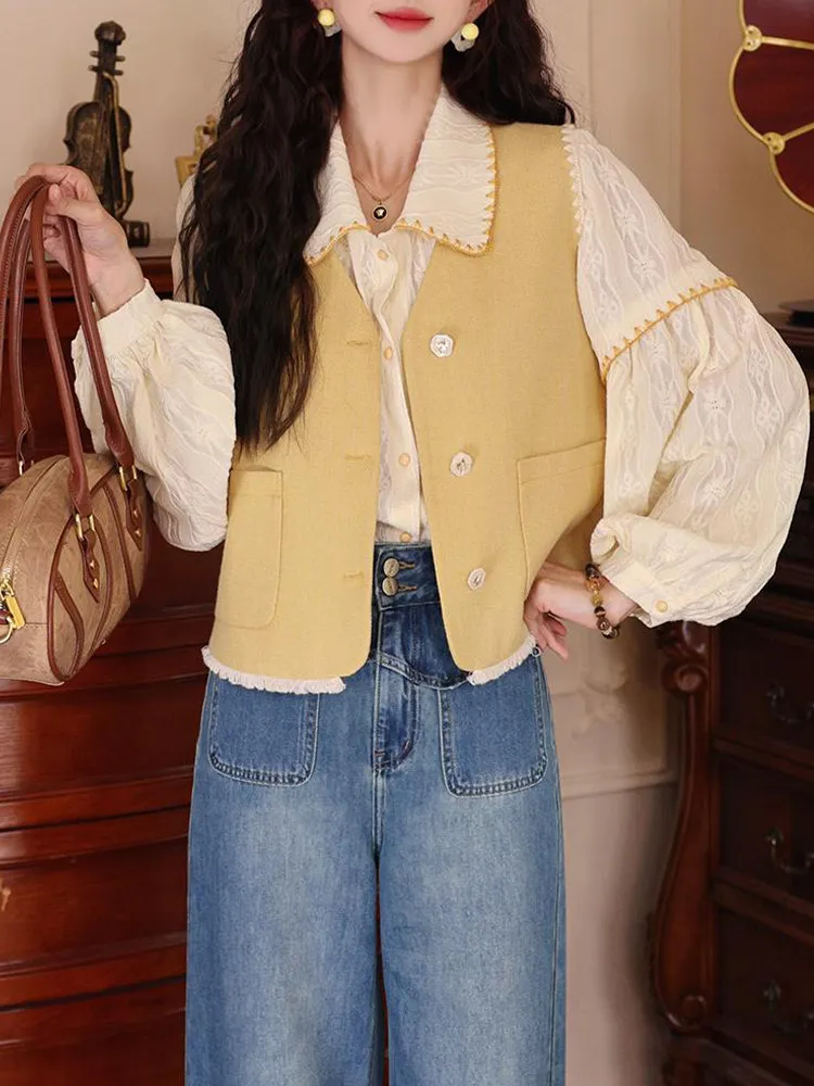 Retro Hong Kong Sle Faion Set Women's Long Sve Embroidered Patchwork irt Svel Vest Two Piece Set Spring 2026
Retro Hong Kong Sle Faion Set Women's Long Sve Embroidered Patchwork irt Svel Vest Two Piece Set Spring 2026