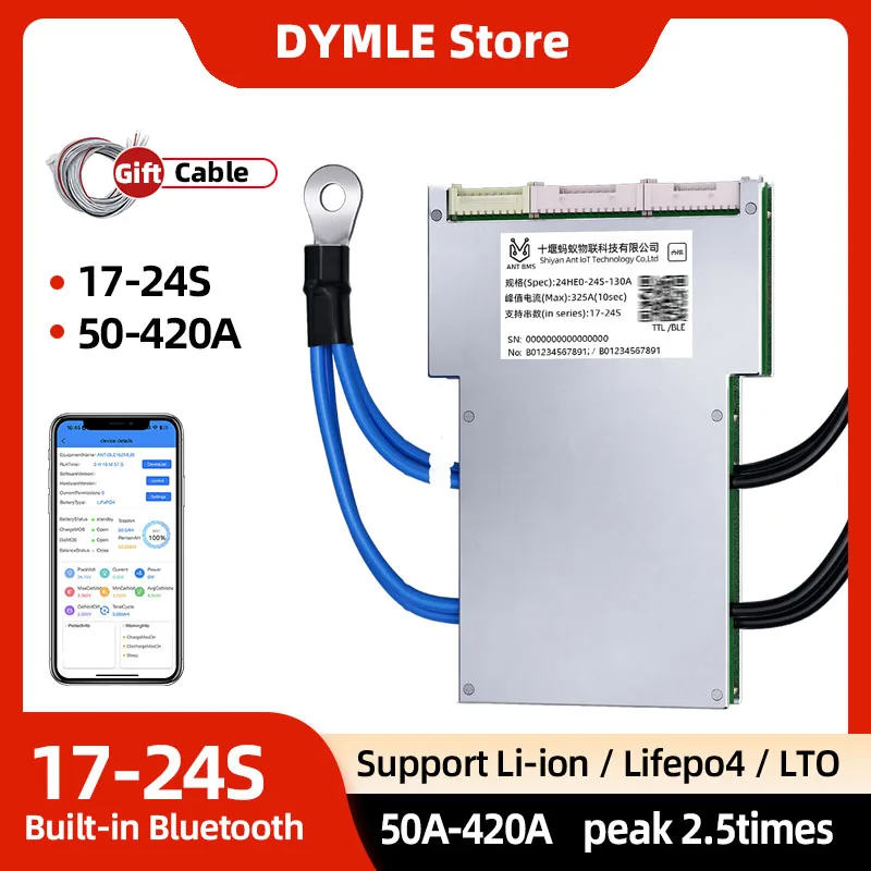 Li-ion Lifepo4 Lto Battery 17S to 24S ANT Smart BMS 48V 60V 72V BT Built-in 18S 19S 20S 21S 22S Lithium Battery Protection Board
Li-ion Lifepo4 Lto Battery 17S to 24S ANT Smart BMS 48V 60V 72V BT Built-in 18S 19S 20S 21S 22S Lithium Battery Protection Board