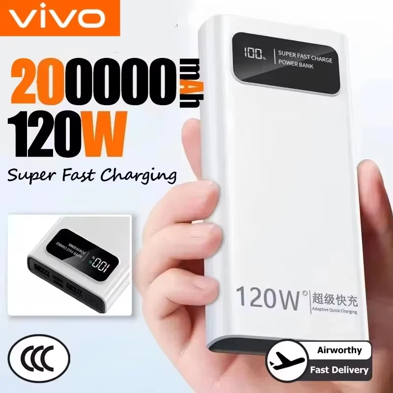 VIVO 120 Вт 200000 мАч Power Bank большой емкости Сверхбыстрая зарядка Портативный аварийный аккумулятор Мобильное питание для Iphone
VIVO 120 Вт 200000 мАч Power Bank большой емкости Сверхбыстрая зарядка Портативный аварийный аккумулятор Мобильное питание для Iphone