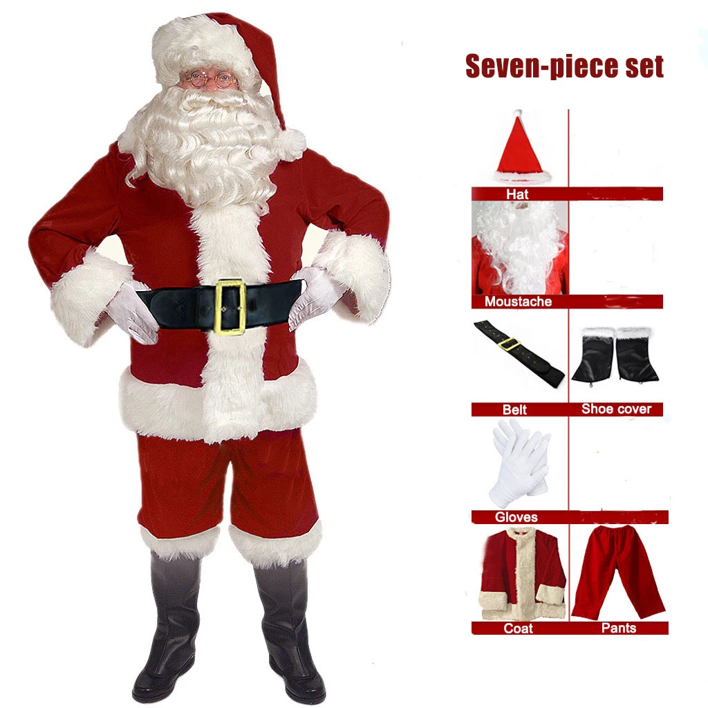 Santa Claus Adult Full Set 7-Piece Set Includes (Top, Pants, Boots, Belt, Gloves, Beard, Hat)
Santa Claus Adult Full Set 7-Piece Set Includes (Top, Pants, Boots, Belt, Gloves, Beard, Hat)
