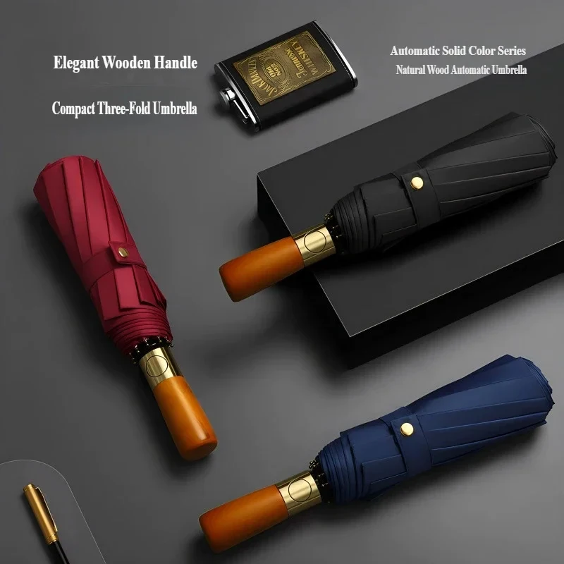 12 Ribs Automatic Umbrella One-Button Retractable Vintage Bronze Wood Handle 3-Fold Business Men UV Sun & Rain Umbrella
12 Ribs Automatic Umbrella One-Button Retractable Vintage Bronze Wood Handle 3-Fold Business Men UV Sun & Rain Umbrella