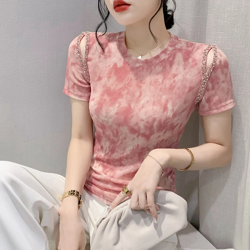 Sexy Hollow out Shoulder Short Sleeve T-Shirt Women's Summer Fashion Age-Defying Print Top Elegant Slimming Mesh Small Shirt
Sexy Hollow out Shoulder Short Sleeve T-Shirt Women's Summer Fashion Age-Defying Print Top Elegant Slimming Mesh Small Shirt