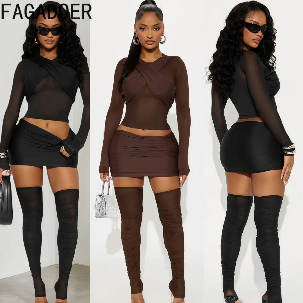 FAGADOER Sexy Mesh 3 Pieces Set for Woman Outfits See Through Long Sleeves Bodycon Crop Top + Shorts Suits Female Streetwear New
FAGADOER Sexy Mesh 3 Pieces Set for Woman Outfits See Through Long Sleeves Bodycon Crop Top + Shorts Suits Female Streetwear New