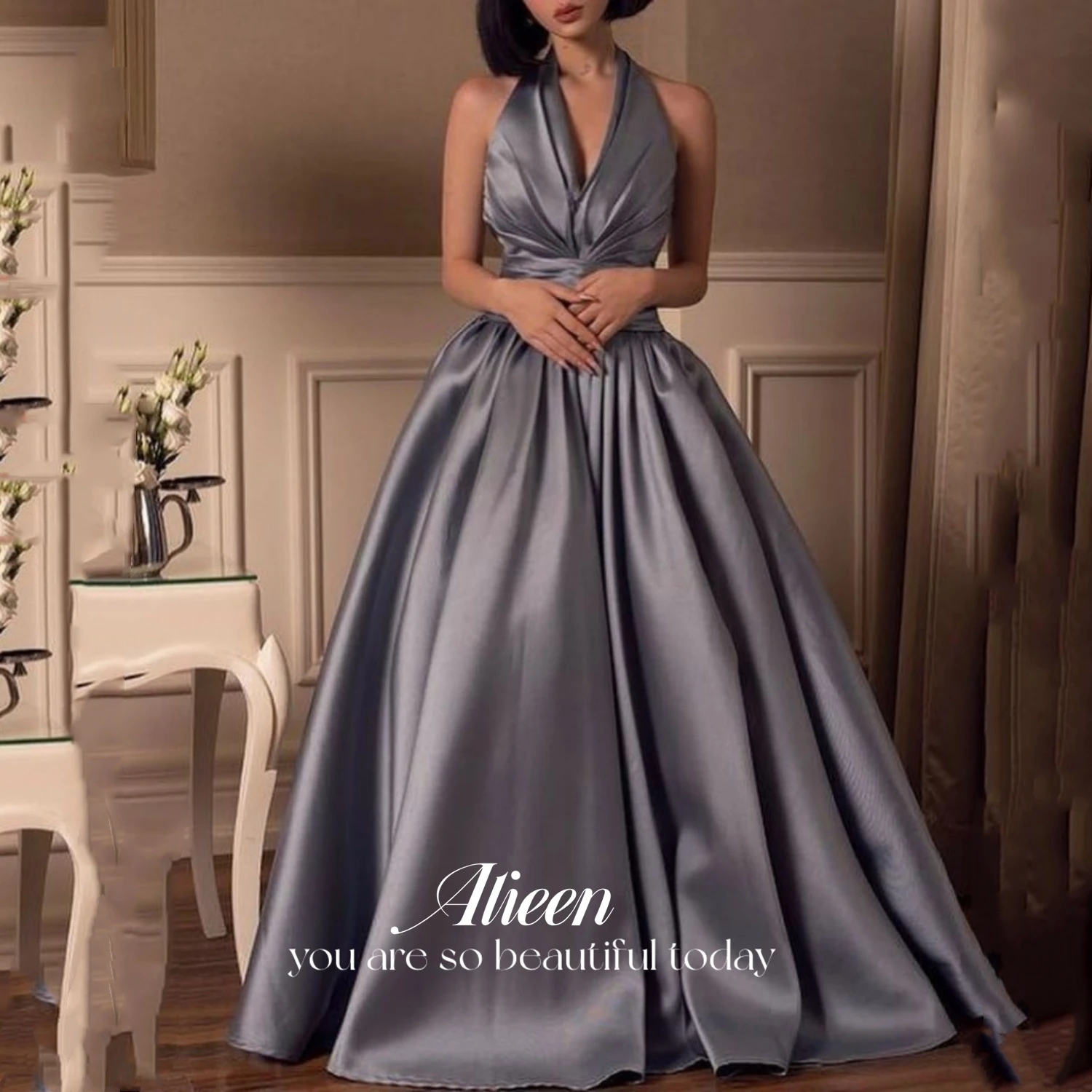 Satin Luxurious Evening Wedding Dress Party Evening Elegant Luxury Celebrity Grey Ball Gowns Line A Cocktail of Dresses for Prom
Satin Luxurious Evening Wedding Dress Party Evening Elegant Luxury Celebrity Grey Ball Gowns Line A Cocktail of Dresses for Prom