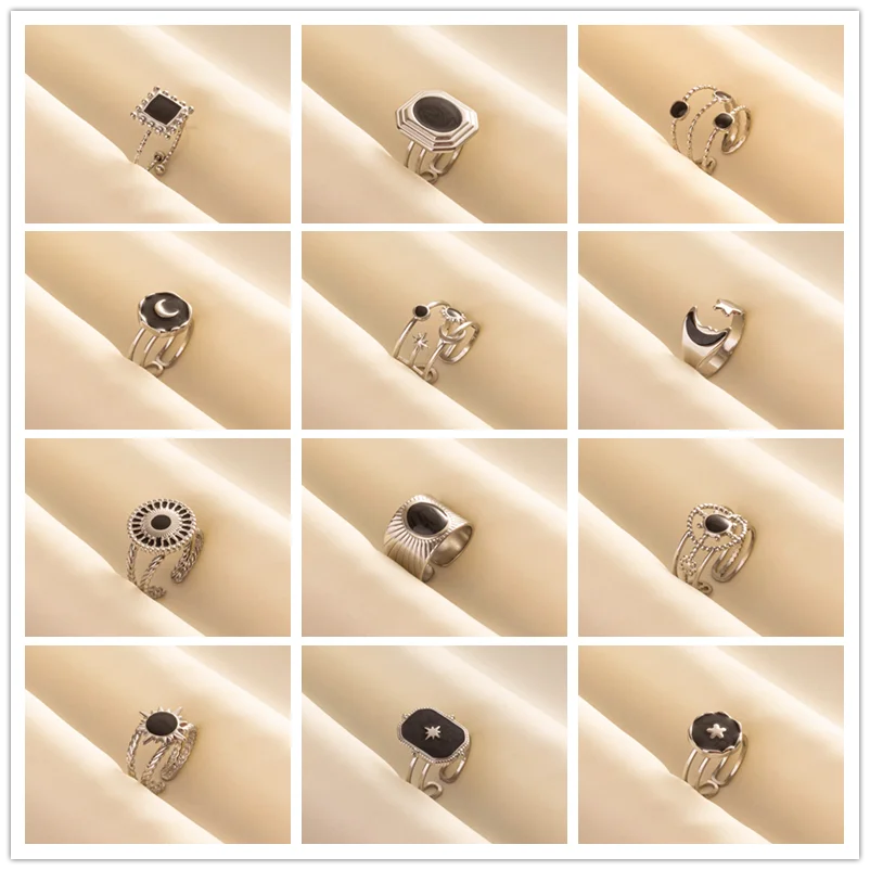 6pcs/Lot Bohemian Black Drip Oil Ring Stainless Steel Jewelry Moon Rectangular Round Square Opening Adjustable Ring Decoration
6pcs/Lot Bohemian Black Drip Oil Ring Stainless Steel Jewelry Moon Rectangular Round Square Opening Adjustable Ring Decoration