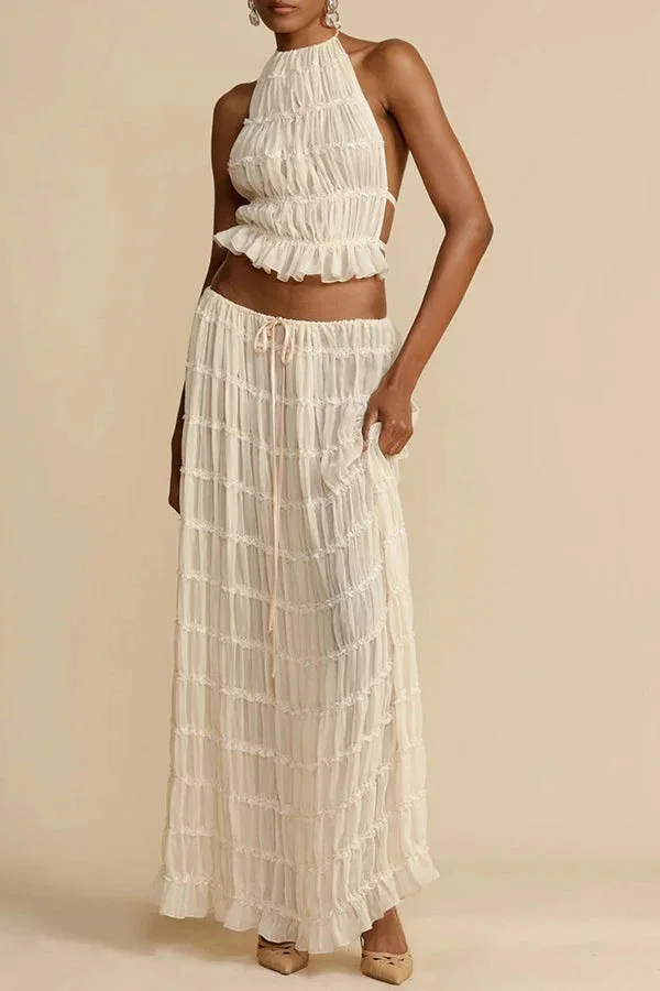 Women's Boho Sexy Backless Matching Suit 2 Piece Beach Holiday Outfits Vintage Ruched Halter Cami Tops + Maxi Long Skirt Party
Women's Boho Sexy Backless Matching Suit 2 Piece Beach Holiday Outfits Vintage Ruched Halter Cami Tops + Maxi Long Skirt Party