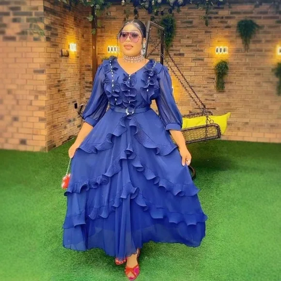 Africa Clothing Wedding Guest Chiffon Dresses Women V Neck Crystal Puff Sleeve Tierred Ruffles High Waist Belt Party Outfit
Africa Clothing Wedding Guest Chiffon Dresses Women V Neck Crystal Puff Sleeve Tierred Ruffles High Waist Belt Party Outfit